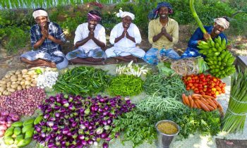 KING of VEGETABLE Recipe | SAMBAR Recipe with Four Side Dish | Veg Village Food Cooking in Village