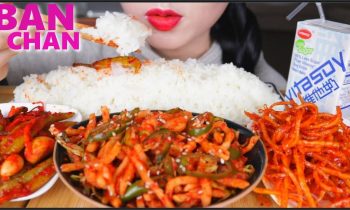 ASMR KOREAN SPICY SIDE DISHES | SQUID | RADISH KIMCHI | PICKLED CHILLIES | RICE | EATING SOUNDS