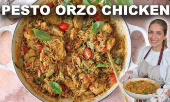 One Pan Pesto Chicken and Orzo in under 30 minutes!